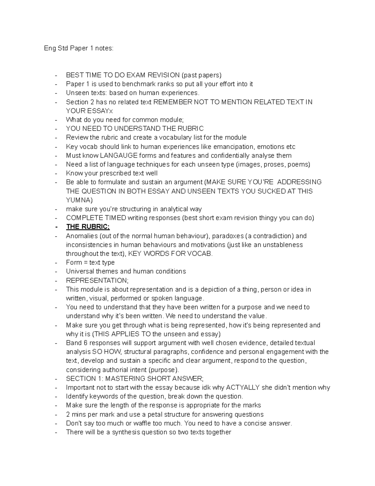 HSC english notes WSU - HSC tips and tricks - Eng Std Paper 1 notes ...
