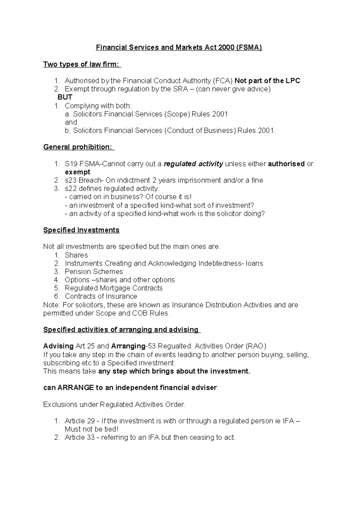 The Financial Services And Markets Act 2000 Financial Services and Markets Act 2000 LPC PCR - Financial Services