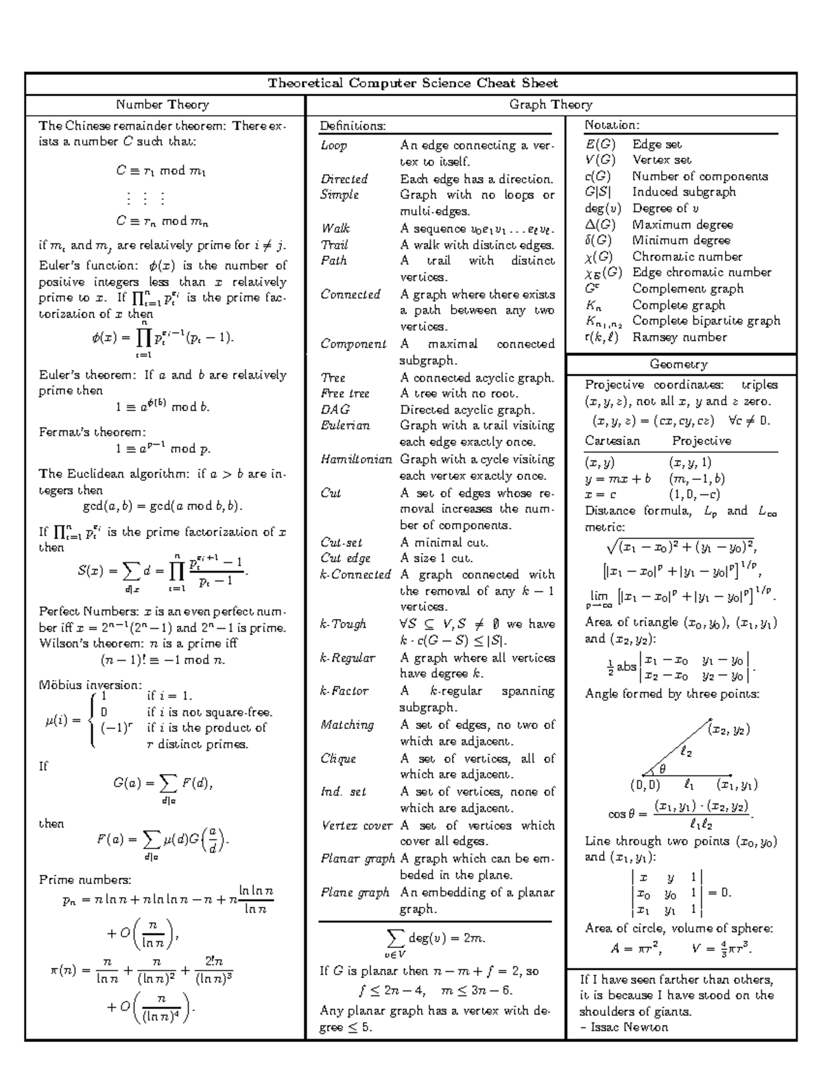 Computer science 5 - Information - Theoretical Computer Science Cheat ...