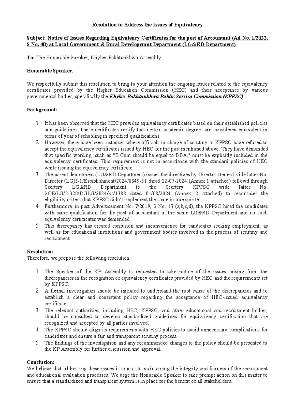 KP Resolution - Good choice - Resolution to Address the Issues of ...