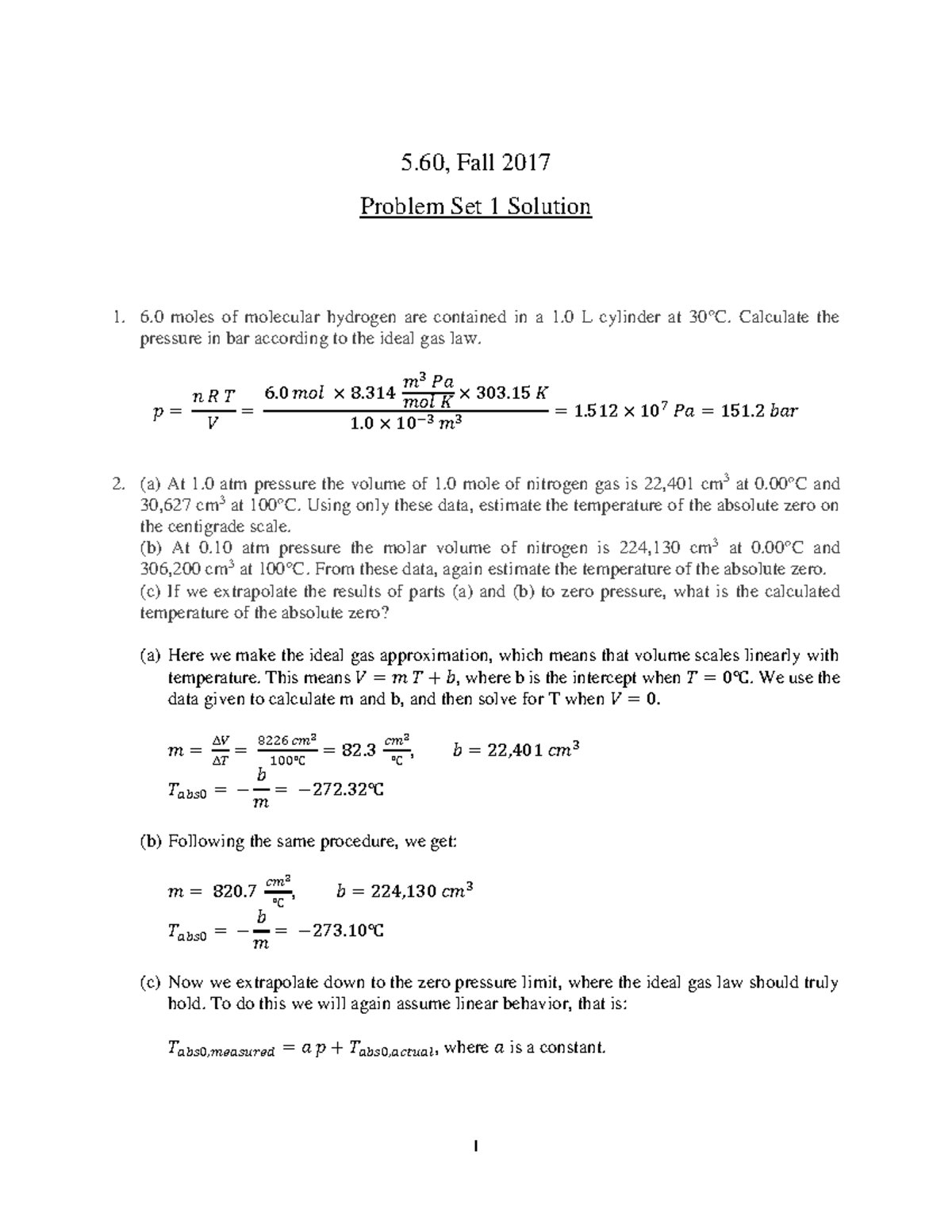 Thermodynamics and Kinetics Guide 1 - 5, Fall 2017 Problem Set 1 ...