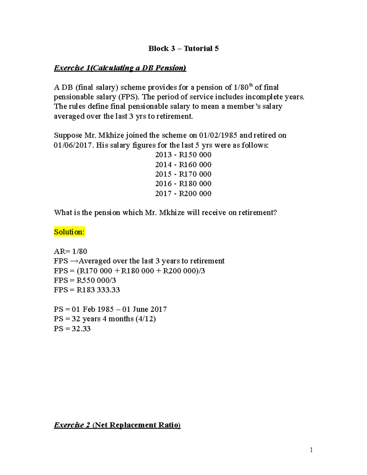 Insurance and Risk Management Semester 2 tutorial 5 2021 - Block 3 ...