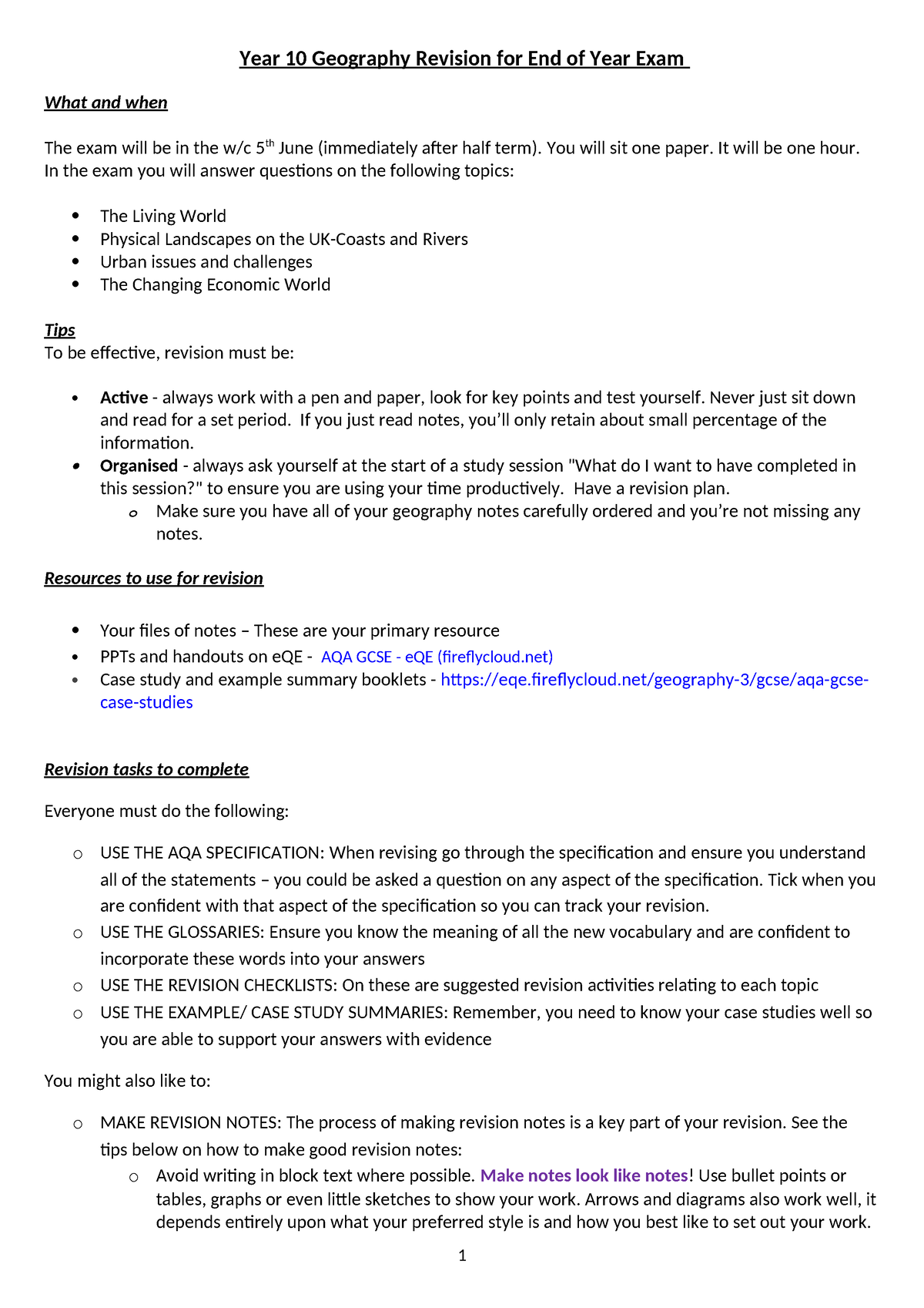 Yr 10 Eo Y Exam revision - Year 10 Geography Revision for End of Year ...