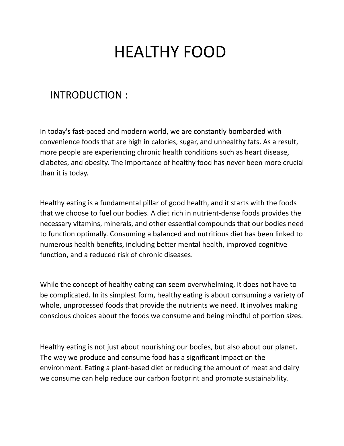 Healthy food 125025 - HEALTHY FOOD INTRODUCTION : In today's fast-paced ...