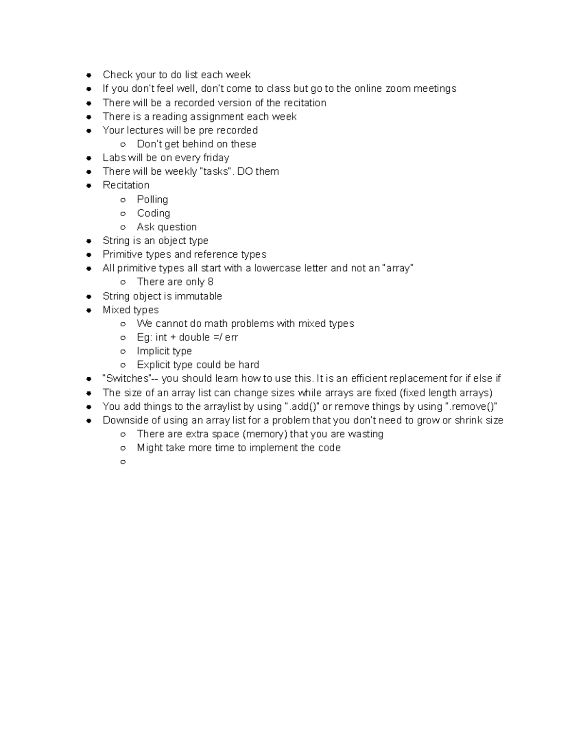 Recitations 1 - Lecture notes 1 - Check your to do list each week If ...