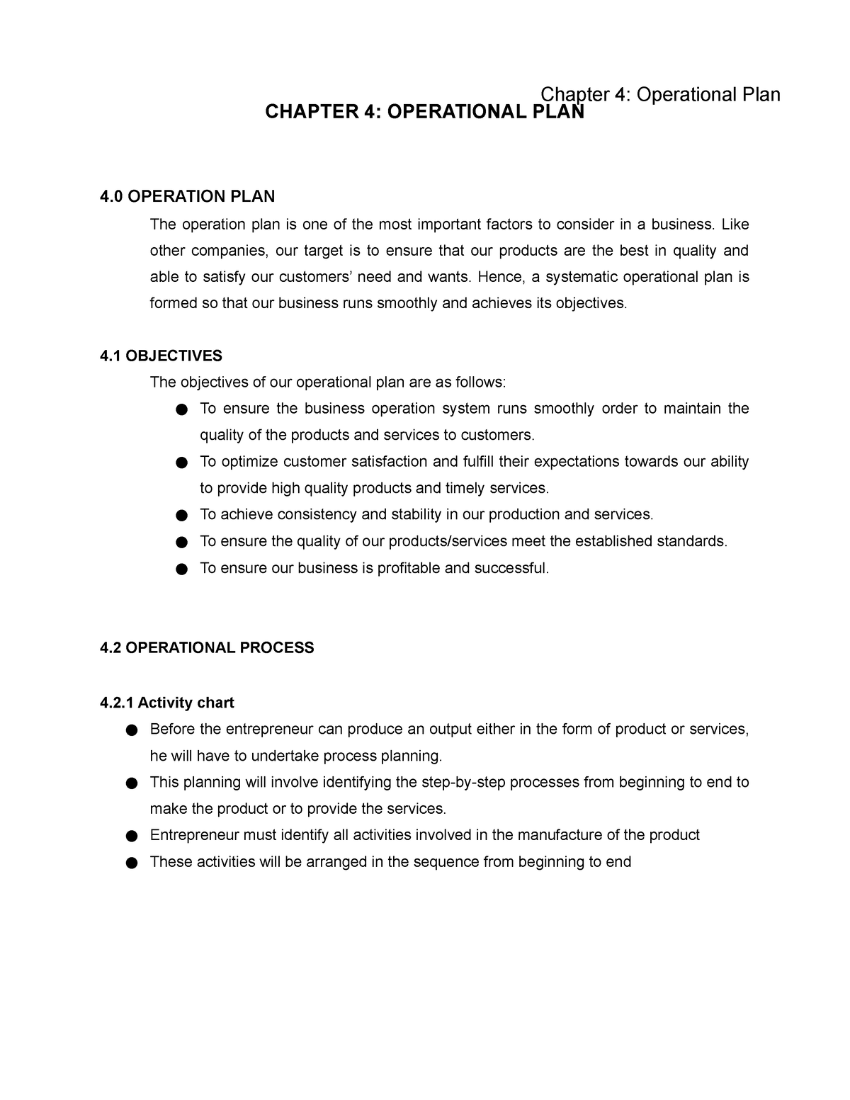 business plan chapter 4 operational plan