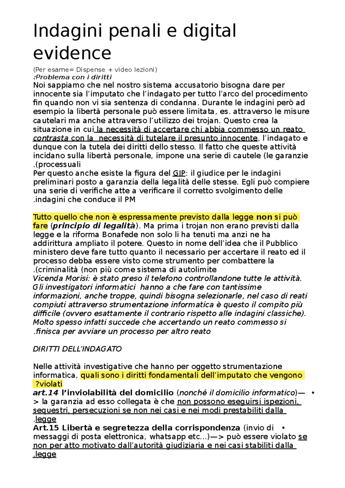 Indagini Penali informatiche e digital evidence (riassunto di tutte le ...