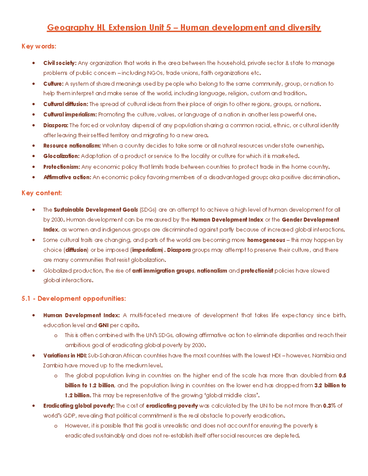 Geography HL Extension Unit 5 Review Geography HL Extension Unit 5