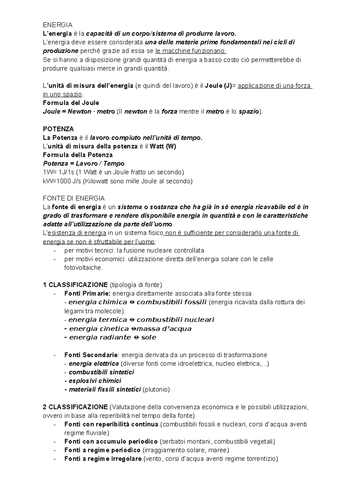 Energia - Appunti di lezione di Merceologia e teoria della qualità dell ...