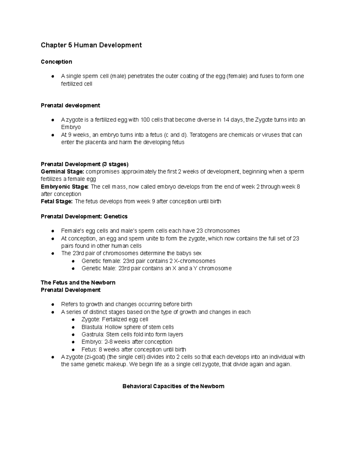 Chapter 5 Human Development - Chapter 5 Human Development Conception A ...