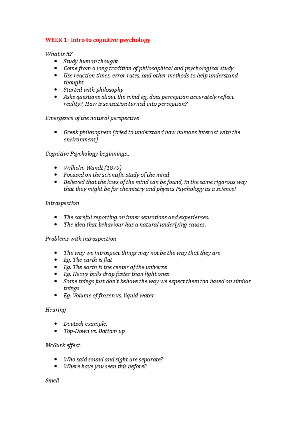Cognitive Psych Notes - WEEK 1- Intro to cognitive psychology What is ...