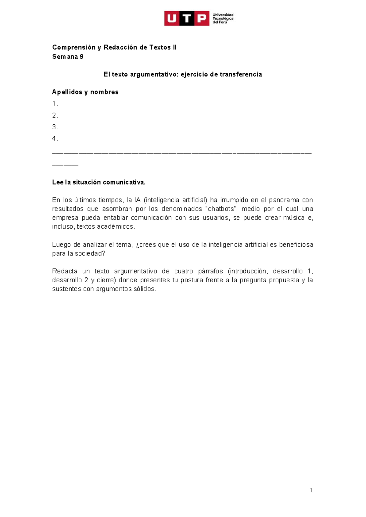 S Ejercicio De Transferencia El Texto Argumentativo Formato Comprensi N Y Redacci N De