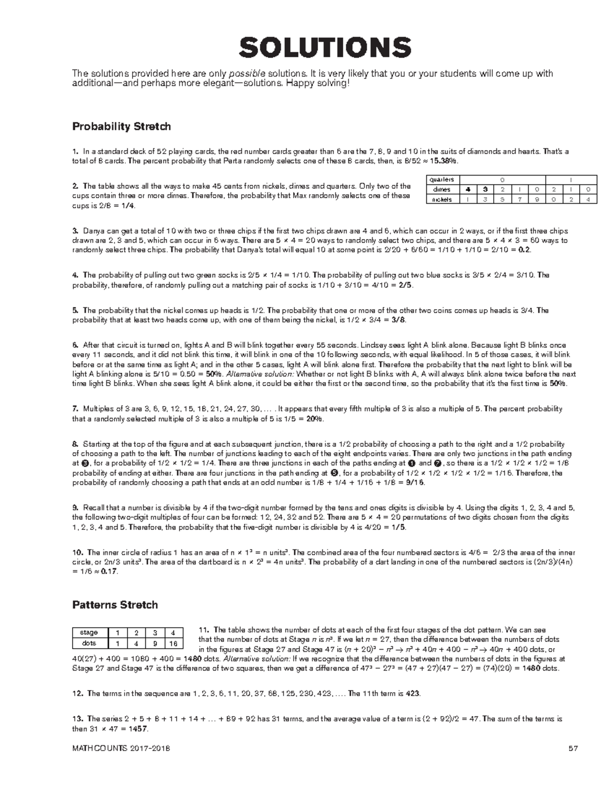 Patterns Solutions maths MATHCOUNTS 20172018 57 SOLUTIONS The
