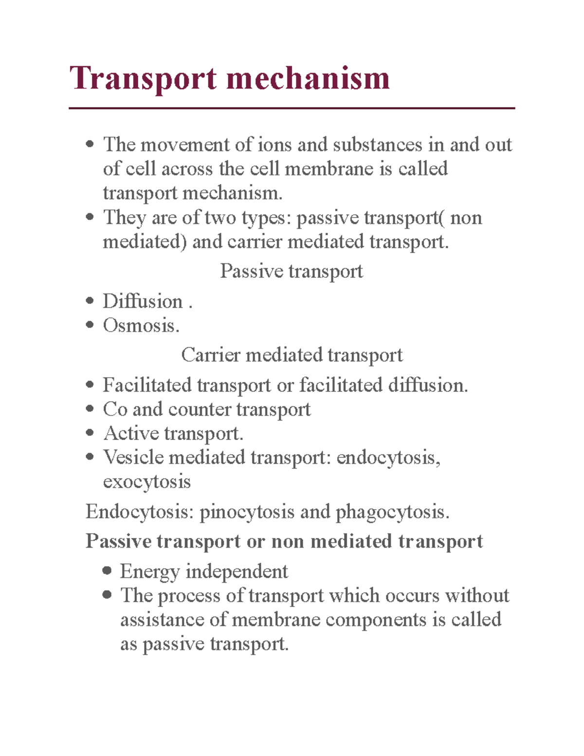 Transport mechanism This is a helpful lecture note of human anatomy
