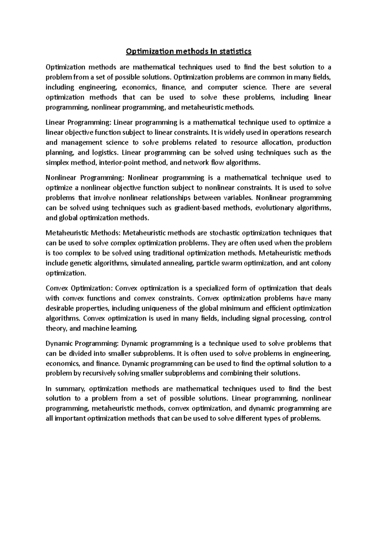 Optimization methods In statistics - Optimization methods In statistics ...