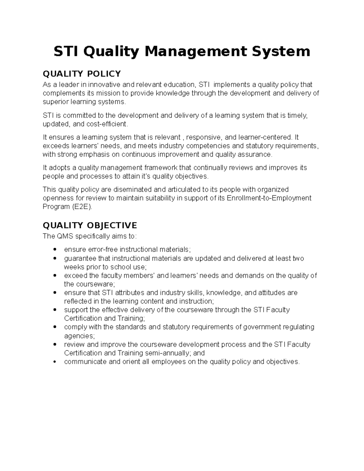 Attachment 3 - Assignment - STI Quality Management System QUALITY ...