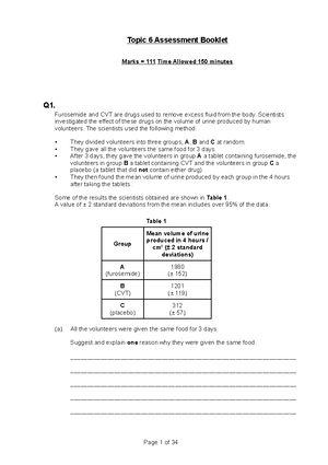 Topic 5 Assessment Booklet - Topic 5 Assessment Booklet Marks = 1`9 ...