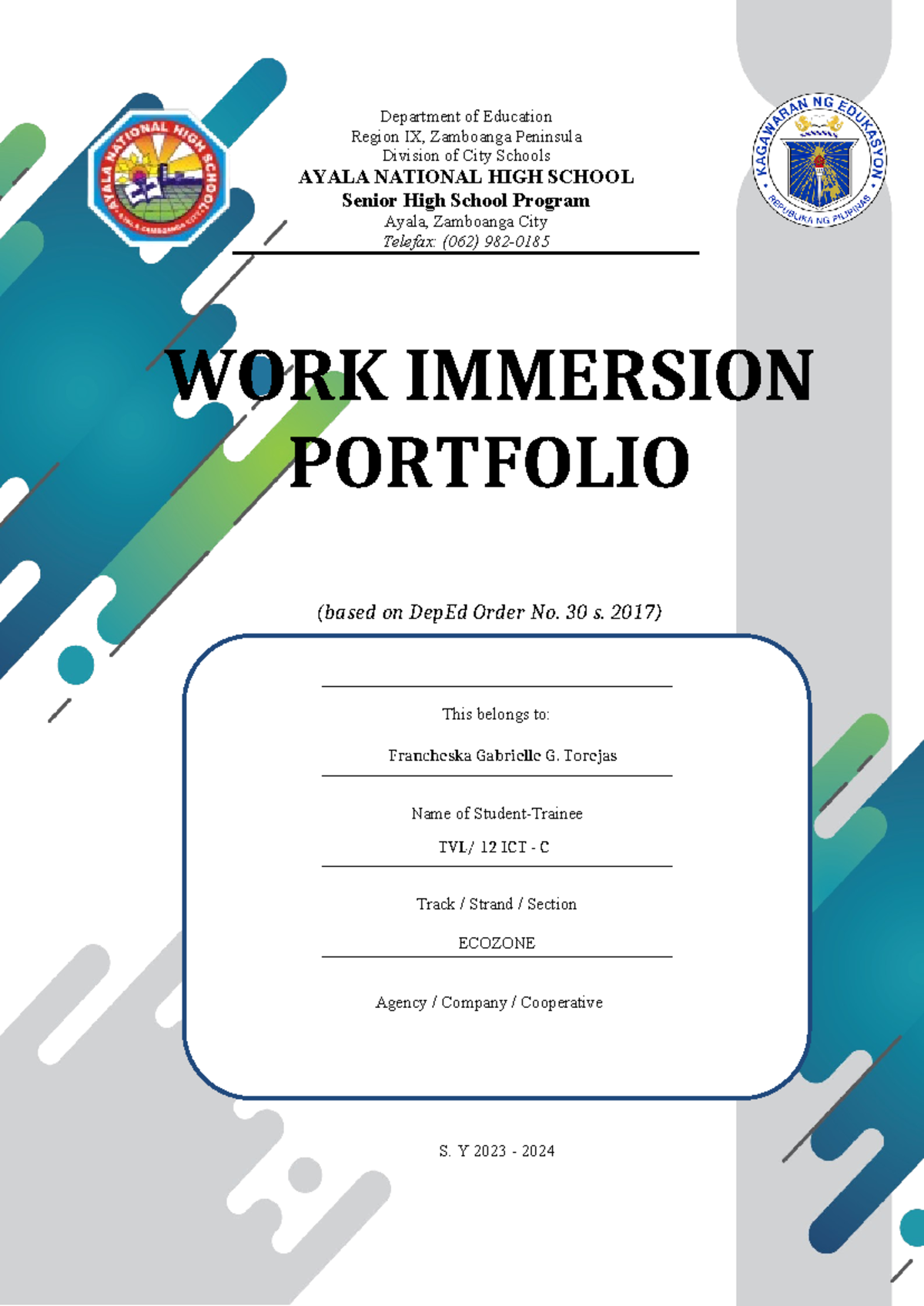 SHS WORK Immersion Portfolio 2024 - Francheska Gabrielle G. Torejas ...