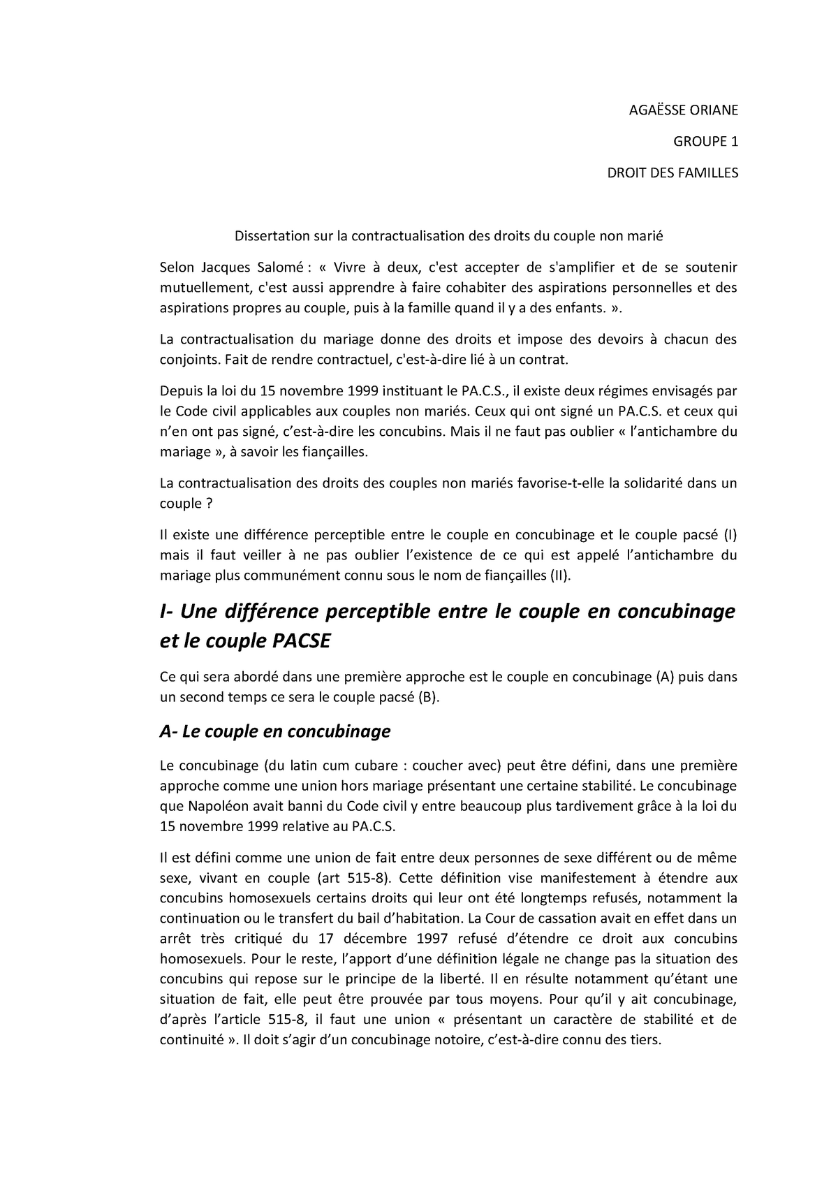 Dissertation Couples Non Marie Warning Tt Undefined Function 32 Agaesse Oriane Groupe 1 Droit Studocu