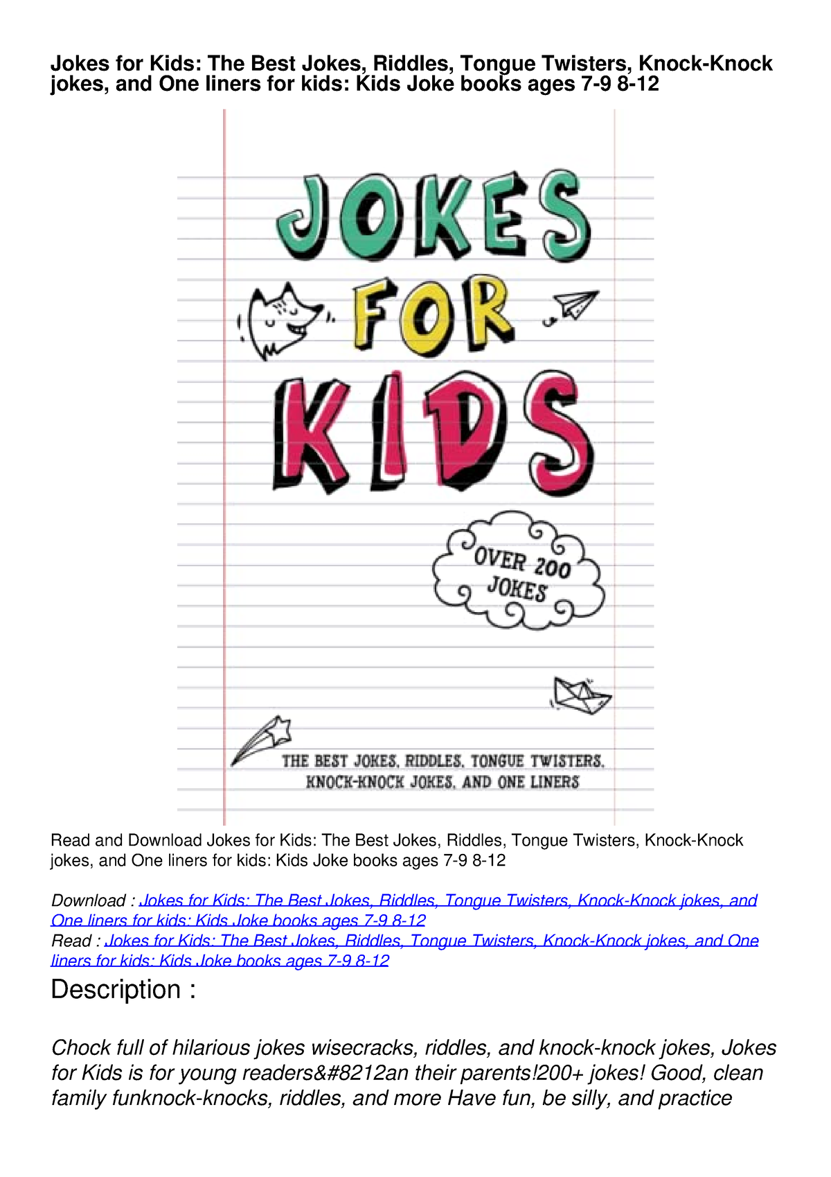 PDF/READ/DOWNLOAD Jokes for Kids: The Best Jokes, Riddles, Tongue ...