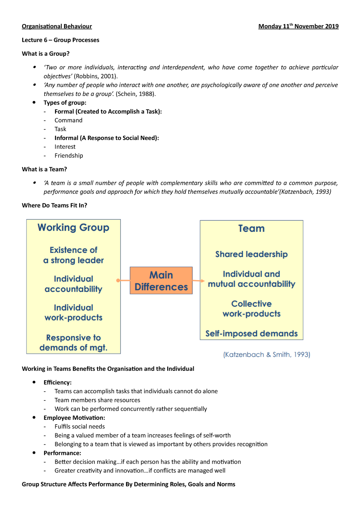 Organisational Behaviour Lecture 6 Notes - Organisational Behaviour ...