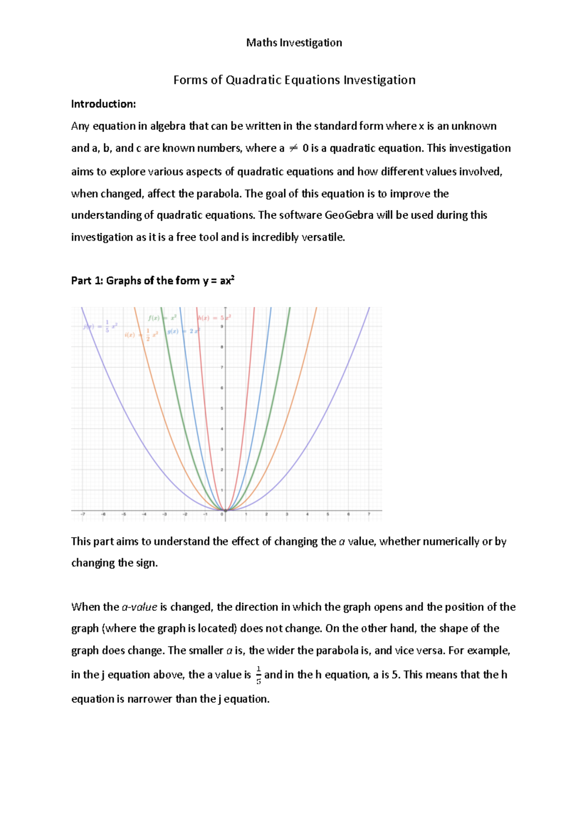 Forms of quadratic equations investigation forms of quadratic