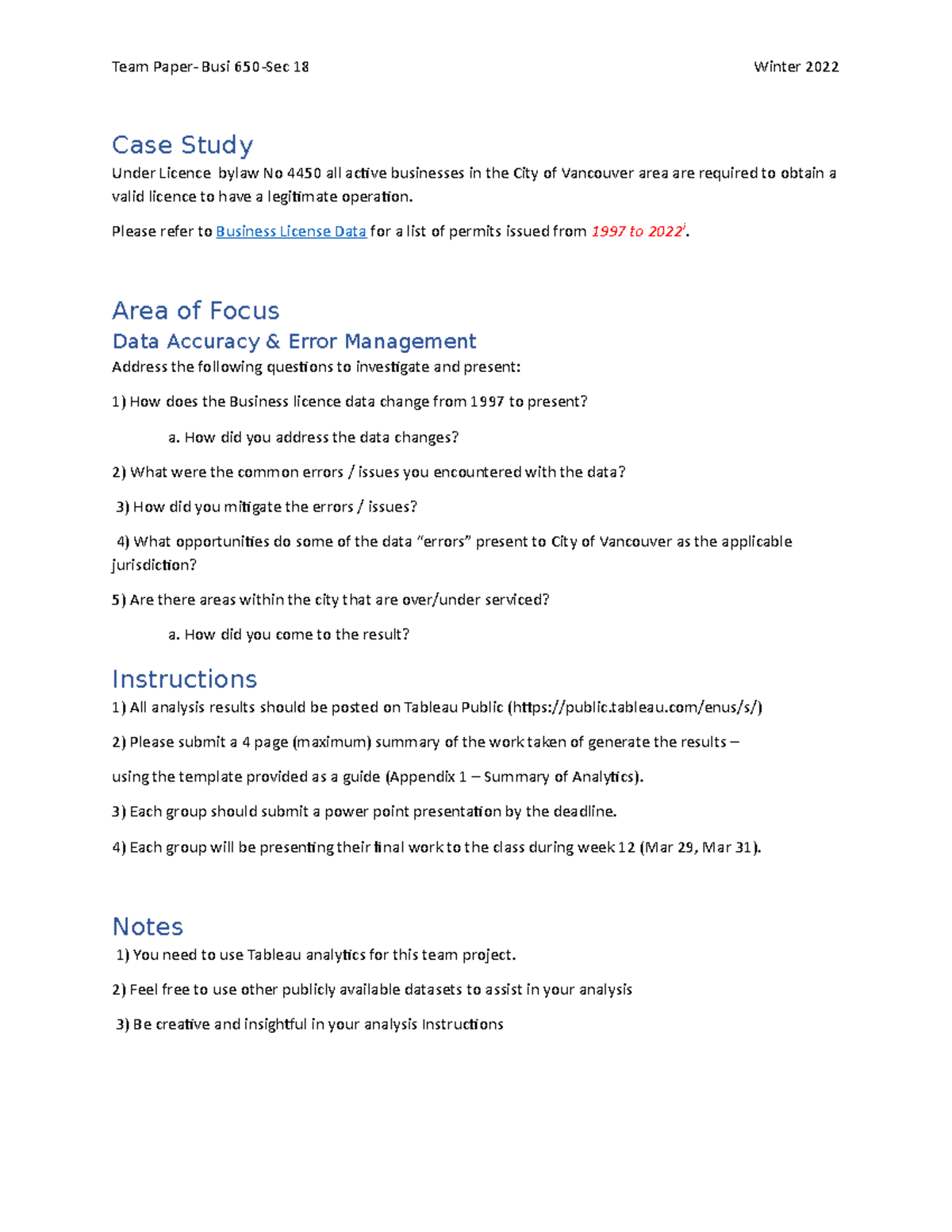 Team Paper-Project Description-Sec 18 - Team Paper- Busi 650-Sec 18 ...