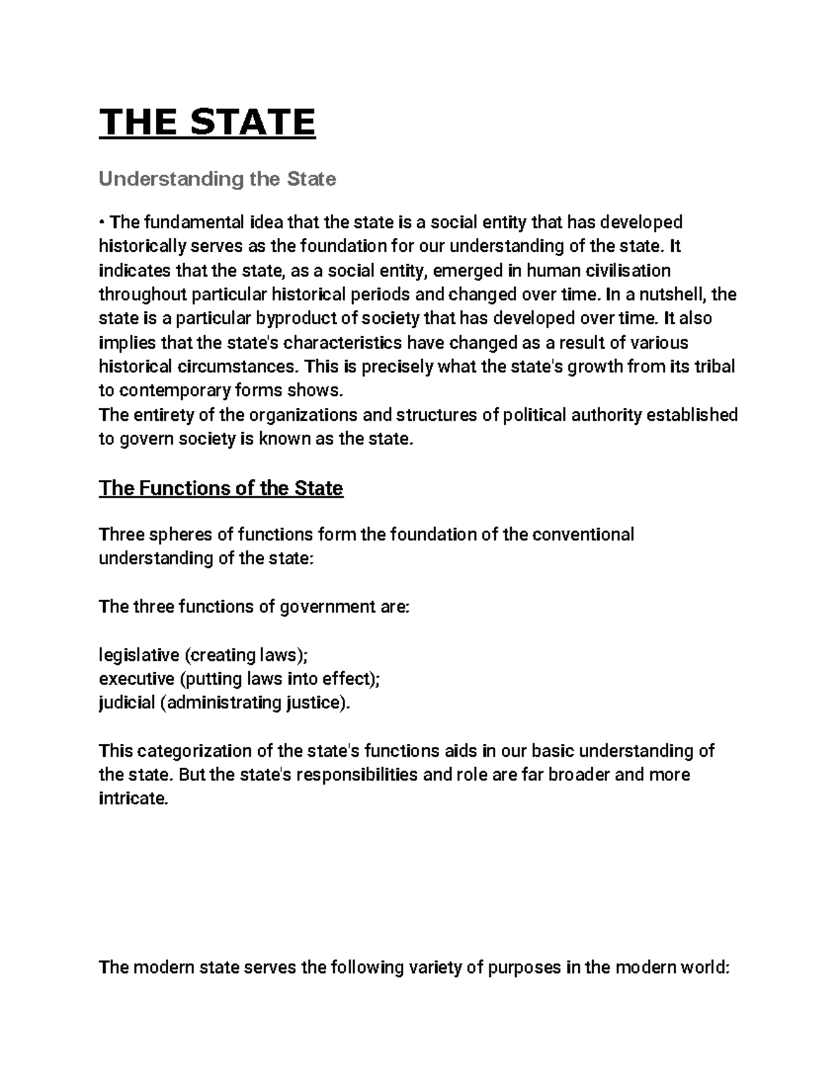 THE State - Study Note - Summary Political Science - THE STATE ...