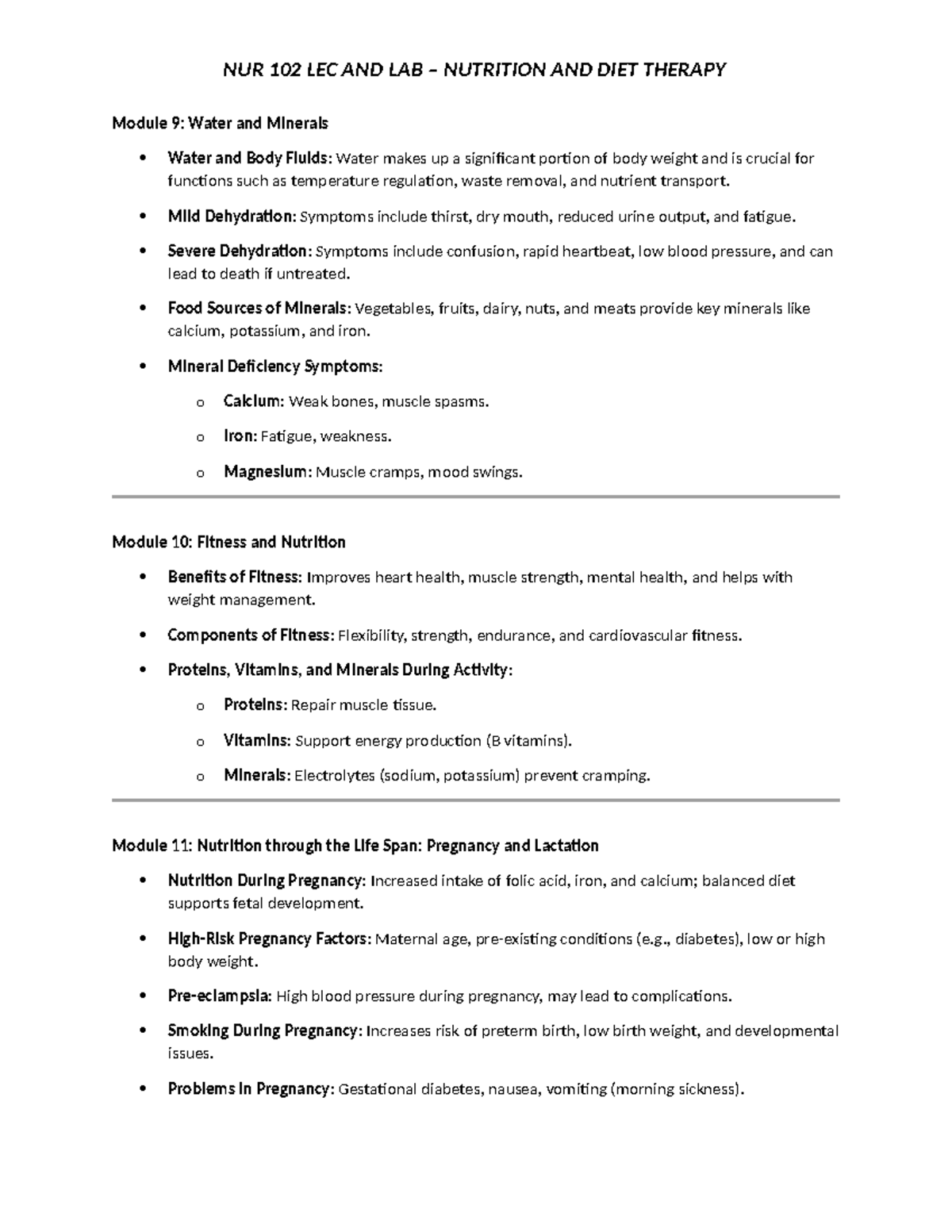 NUR 102 LEC LAB NUR 102 LEC AND LAB NOTES Module 9 Water and