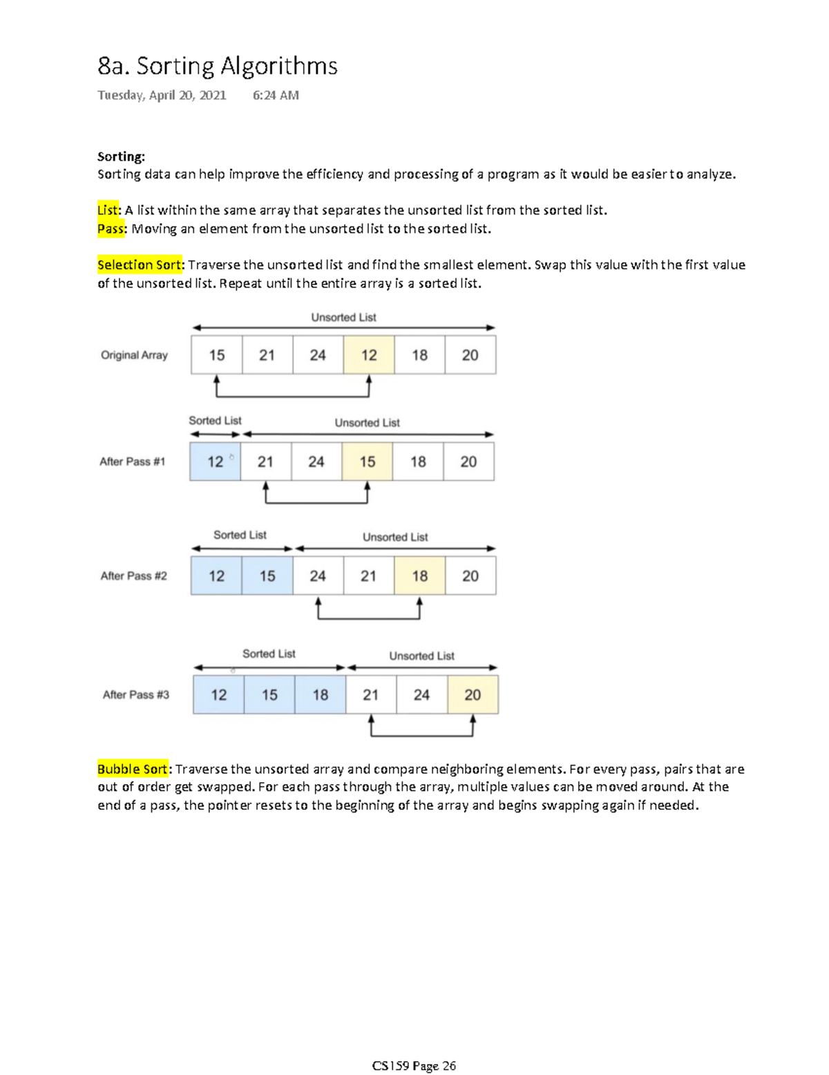 8a. Sorting Algorithms - Sorting: Sorting data can help improve the ...