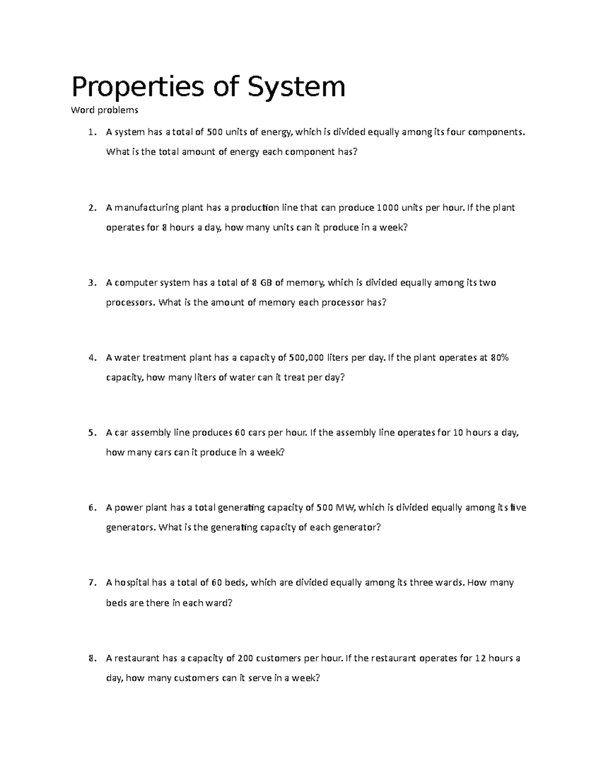 Properties of System selfmade worksheet for basic thermodynamics