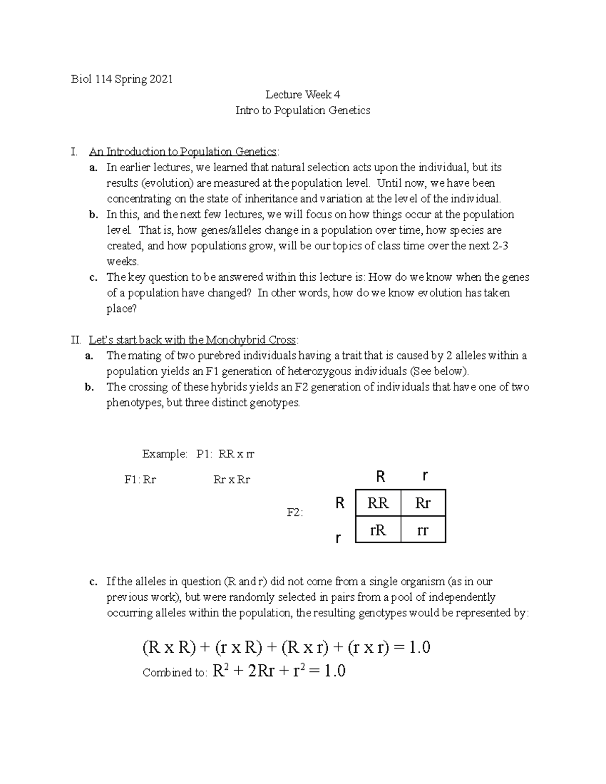 Lecture week 4 (3-1) - Notes Population Genetics - Biol 114 Spring 2021 ...