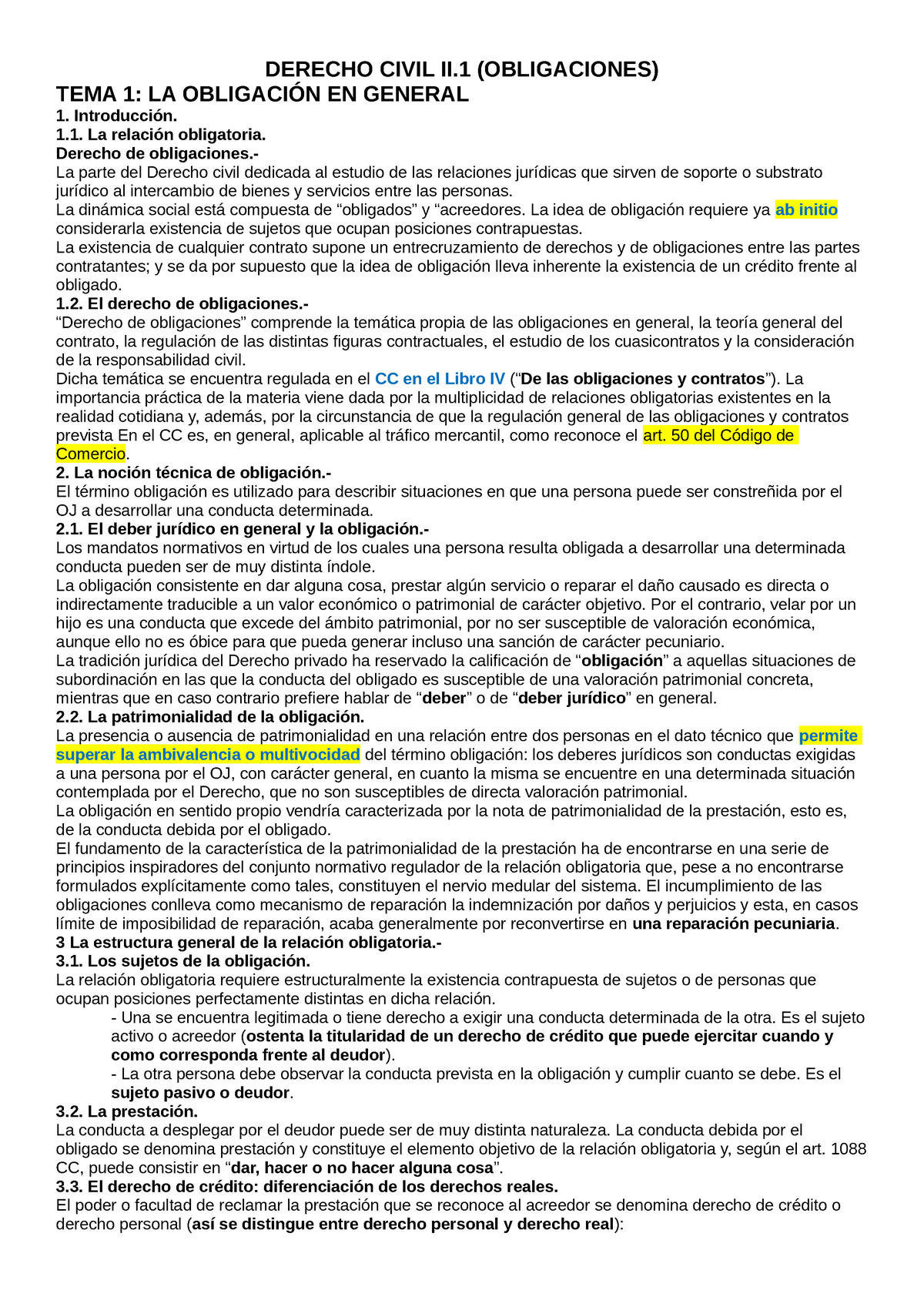 Apuntes Derecho Civil II.1 ( Obligaciones) - DERECHO CIVIL II ...