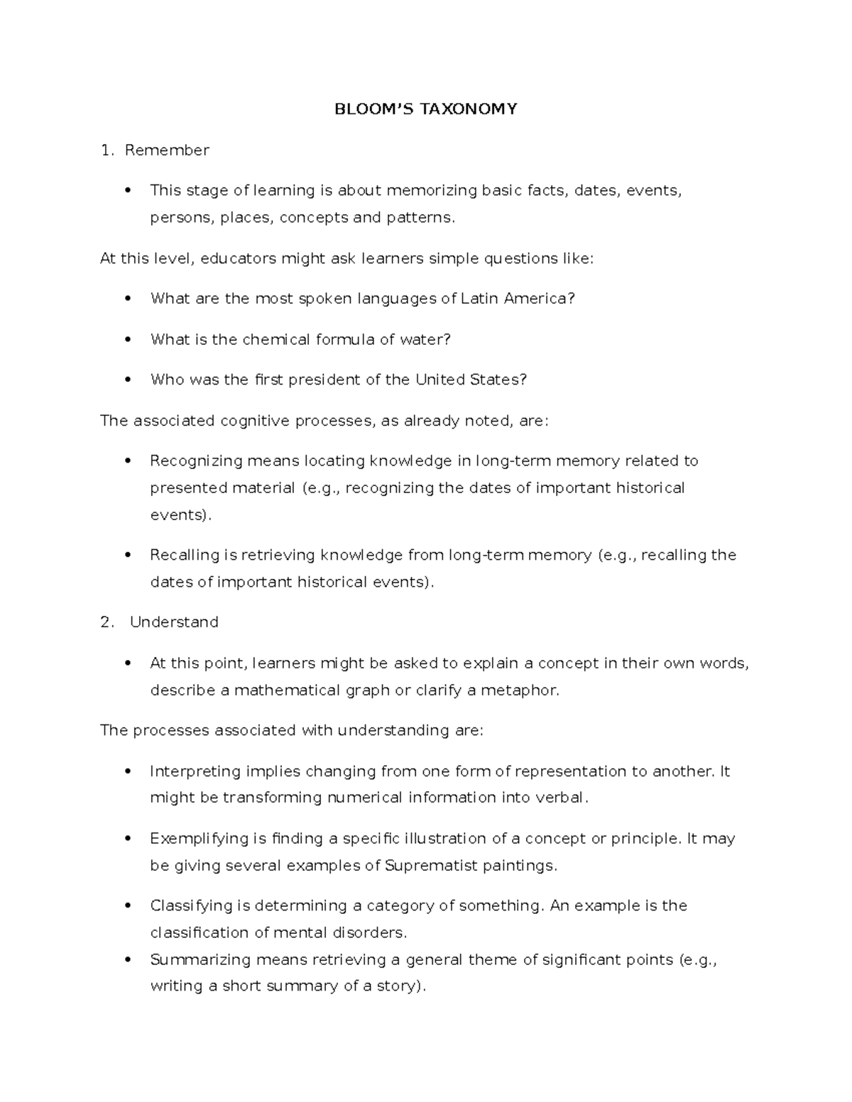 Bloom's taxonomy - Assesment of learning - BLOOM’S TAXONOMY Remember ...