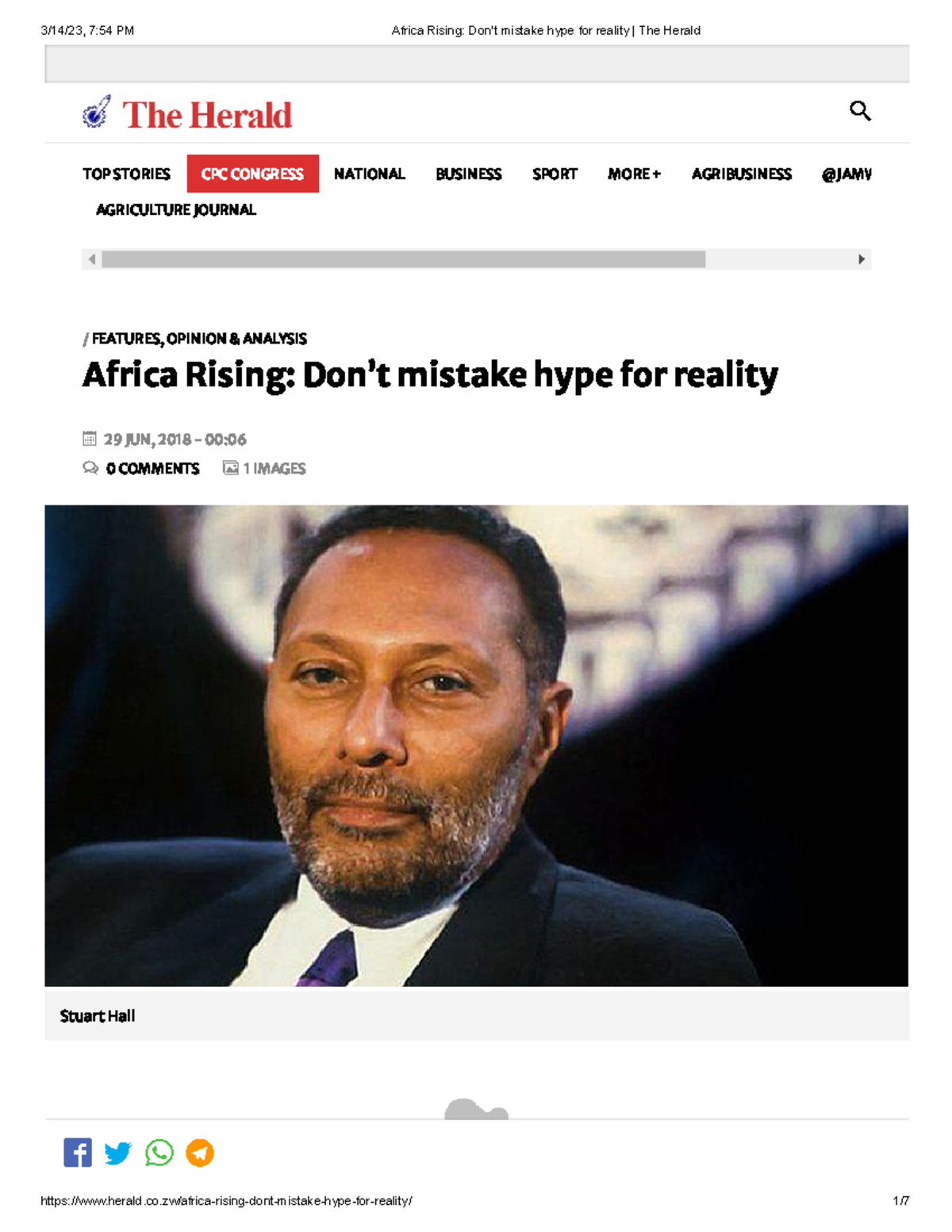 Africa Rising Don’t mistake hype for reality The Herald - Stuart Hall ...