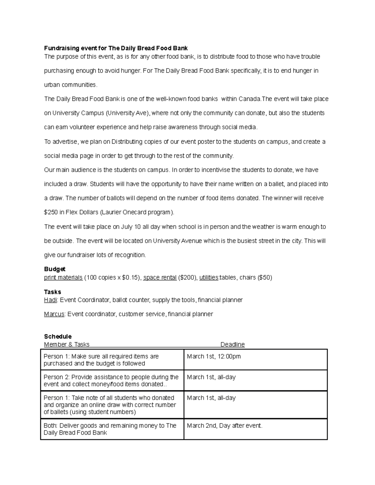 UU150 Paired Assignment Event PLAN - Fundraising event for The Daily ...
