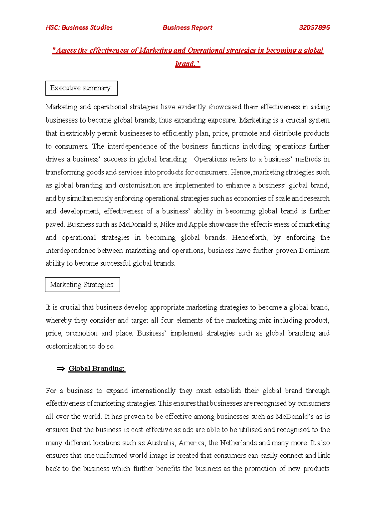 HSC Business Studies - "Assess the effectiveness of Marketing and ...