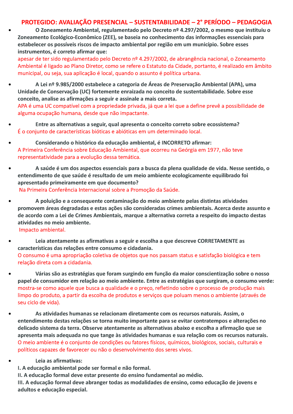 Prova Meio Ambiente e Sustentabilidade - UNIESP - 20212, Provas Sociedade  e Meio Ambiente