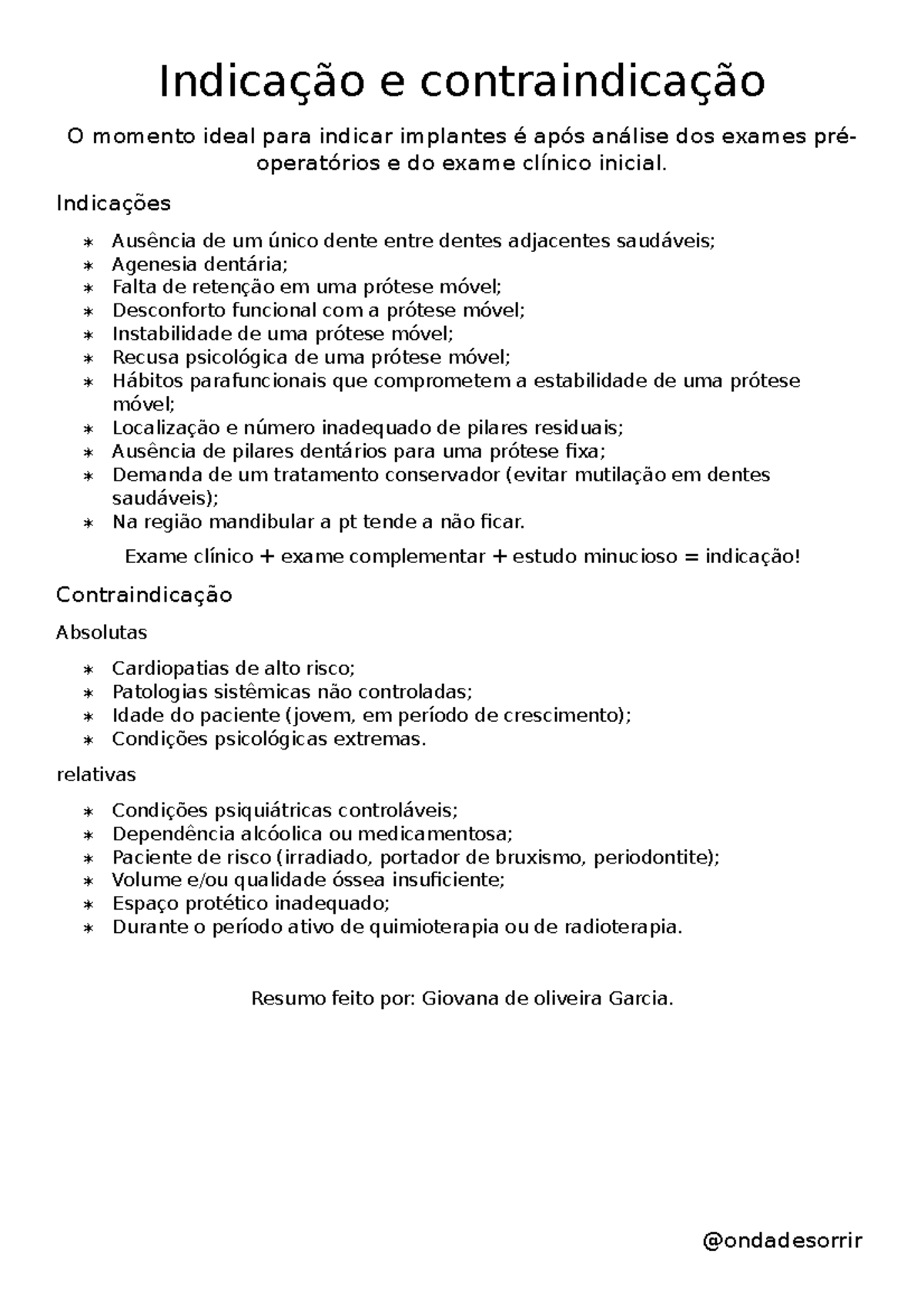 2 - Indicação e contra indicação - Indicação e contraindicação O ...