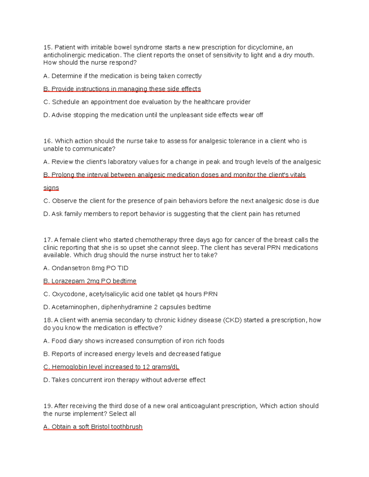 Pharmacology hesi ver 2 (dragged) - Patient with irritable bowel ...