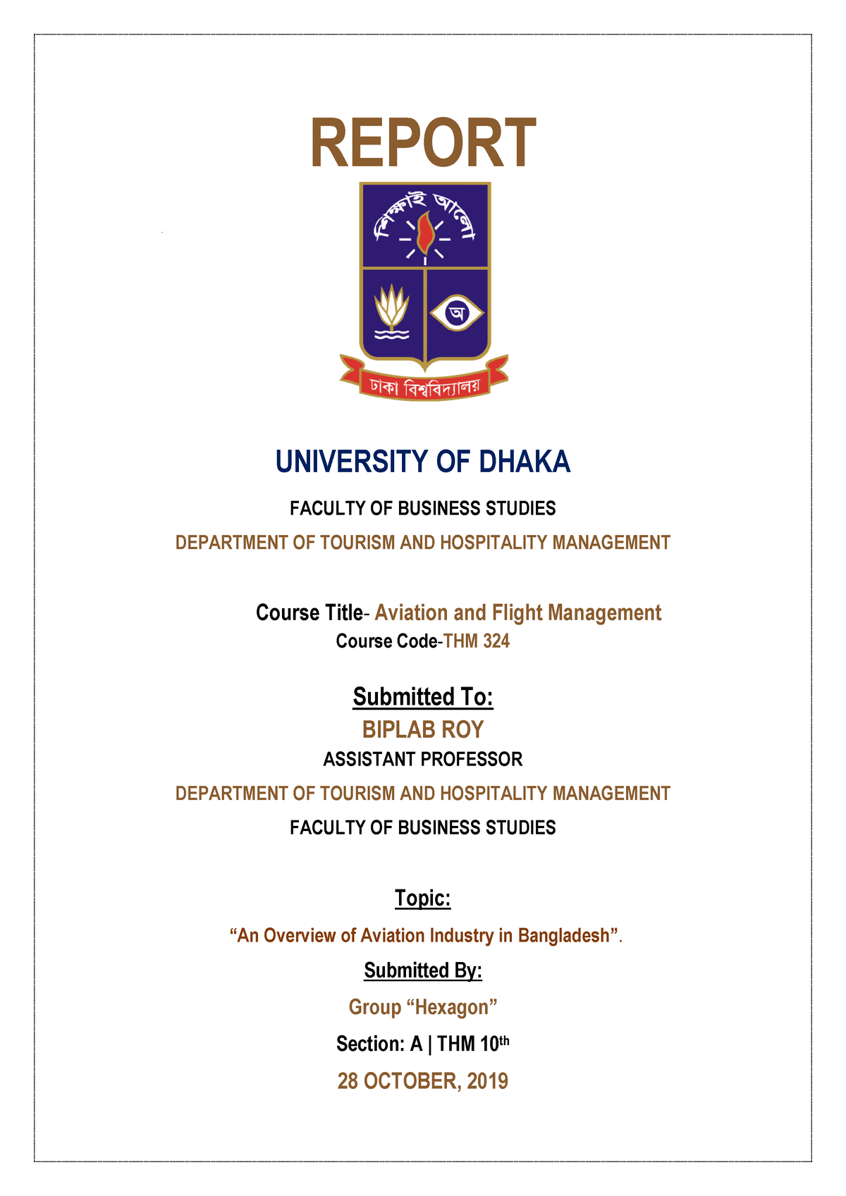 Aviation Final - REPORT UNIVERSITY OF DHAKA FACULTY OF BUSINESS STUDIES ...