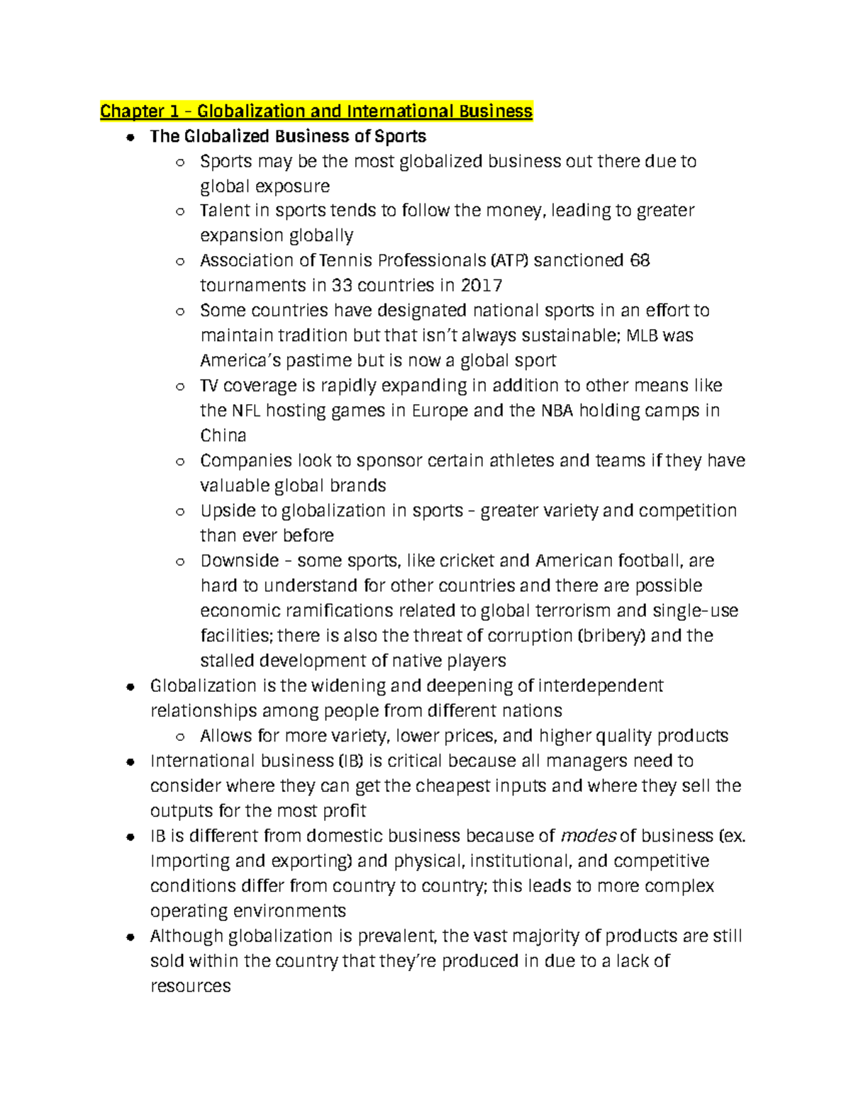 D270 Notes - Chapter 1 - Globalization and International Business The ...