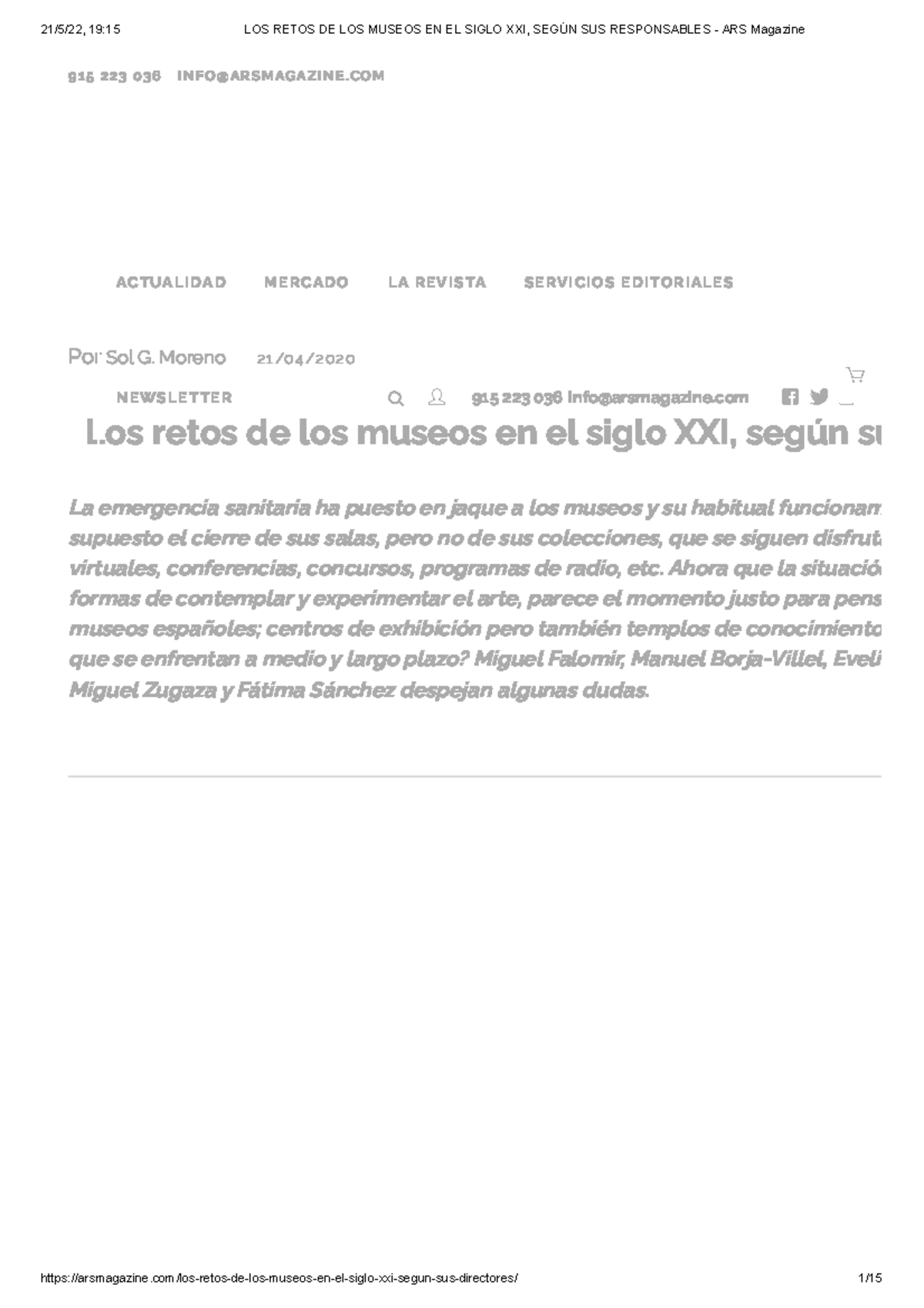 LOS Retos DE LOS Museos EN EL Siglo XXI, Según SUS Responsables - ARS ...