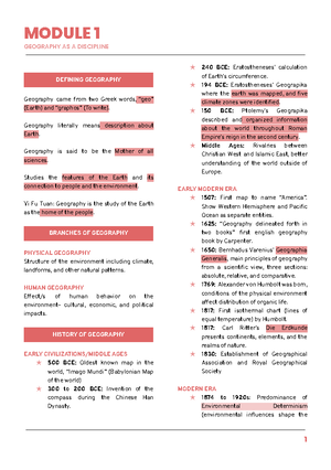 Notes GEOG 1 Module 2 - Geography Concepts - MODULE 2 THEMES AND ...