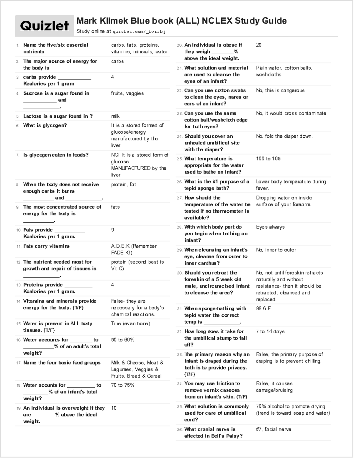 Mark Klimek Blue Nclex Resources - Name the five/six essential ...