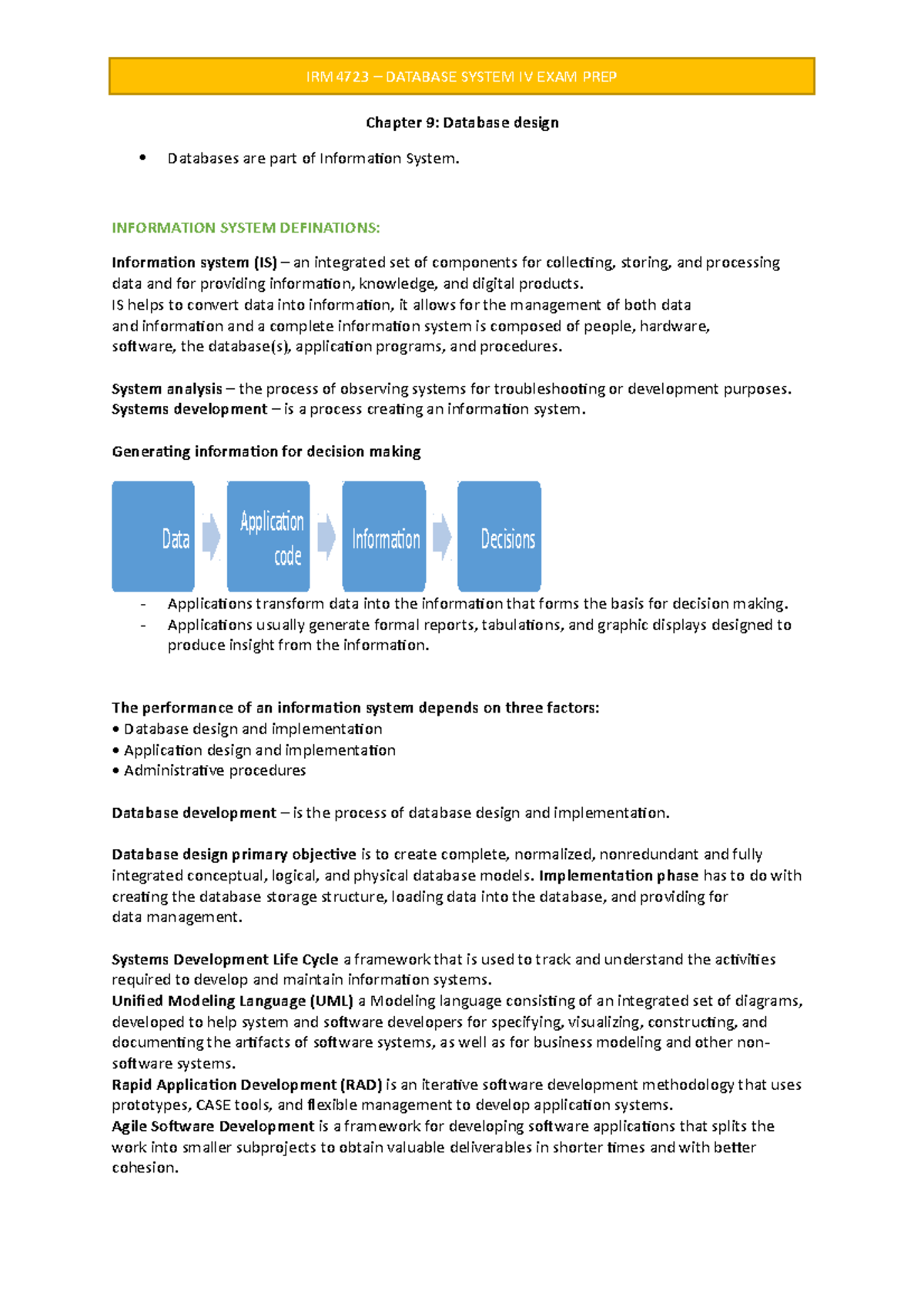 Chapter 9 - IRM4723 database design summary - Chapter 9: Database ...
