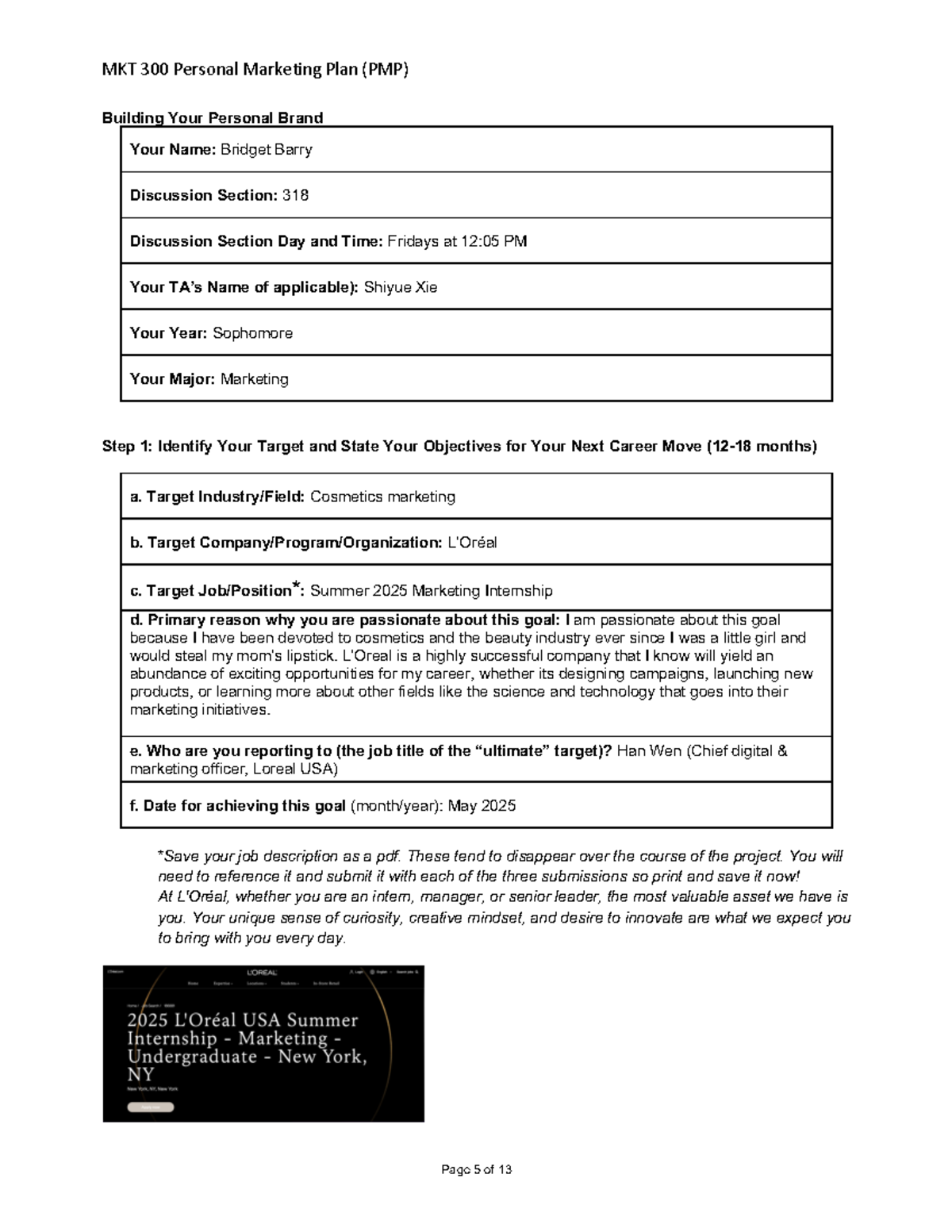 PMP Template Personal Marketing Plan outline and examples Building