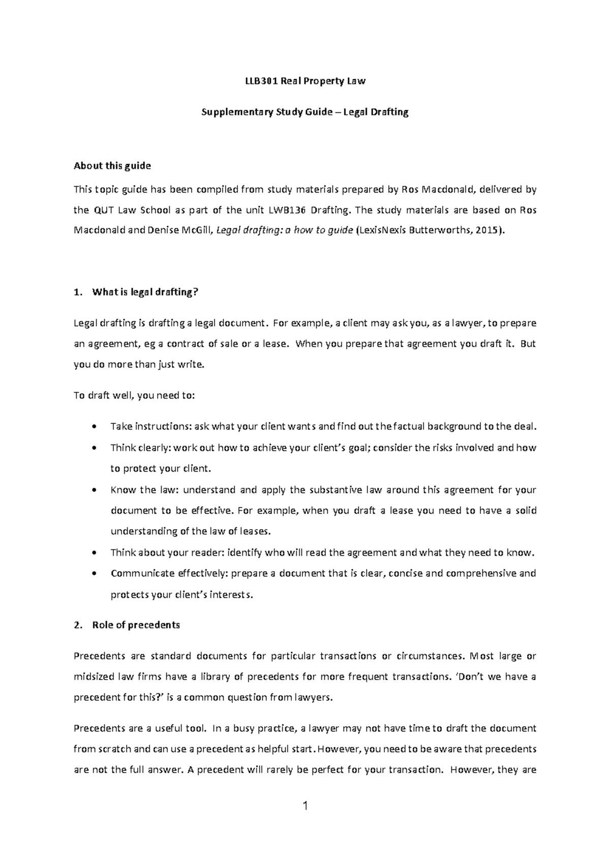 LLB301 Drafting Study Guide - LLB301 Real Property Law Supplementary ...