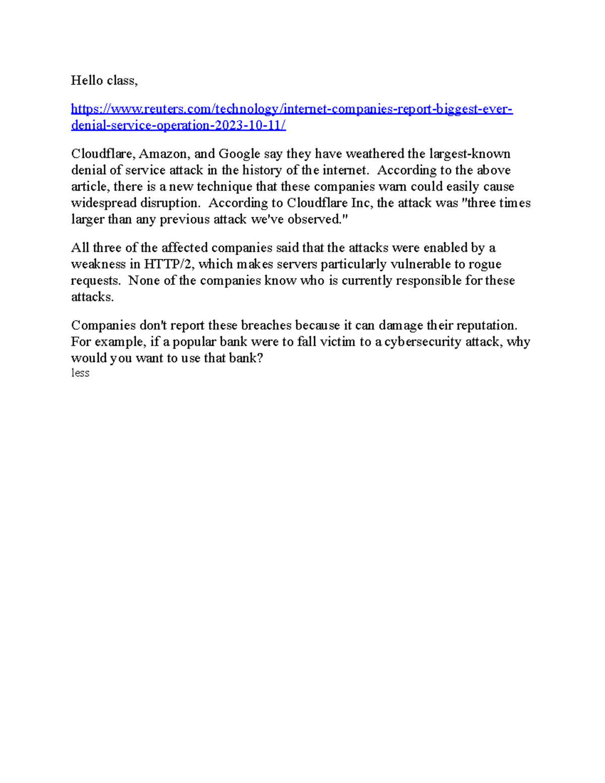 Module 3 Discussion V3 - CYB 310 - Hello class, - Studocu