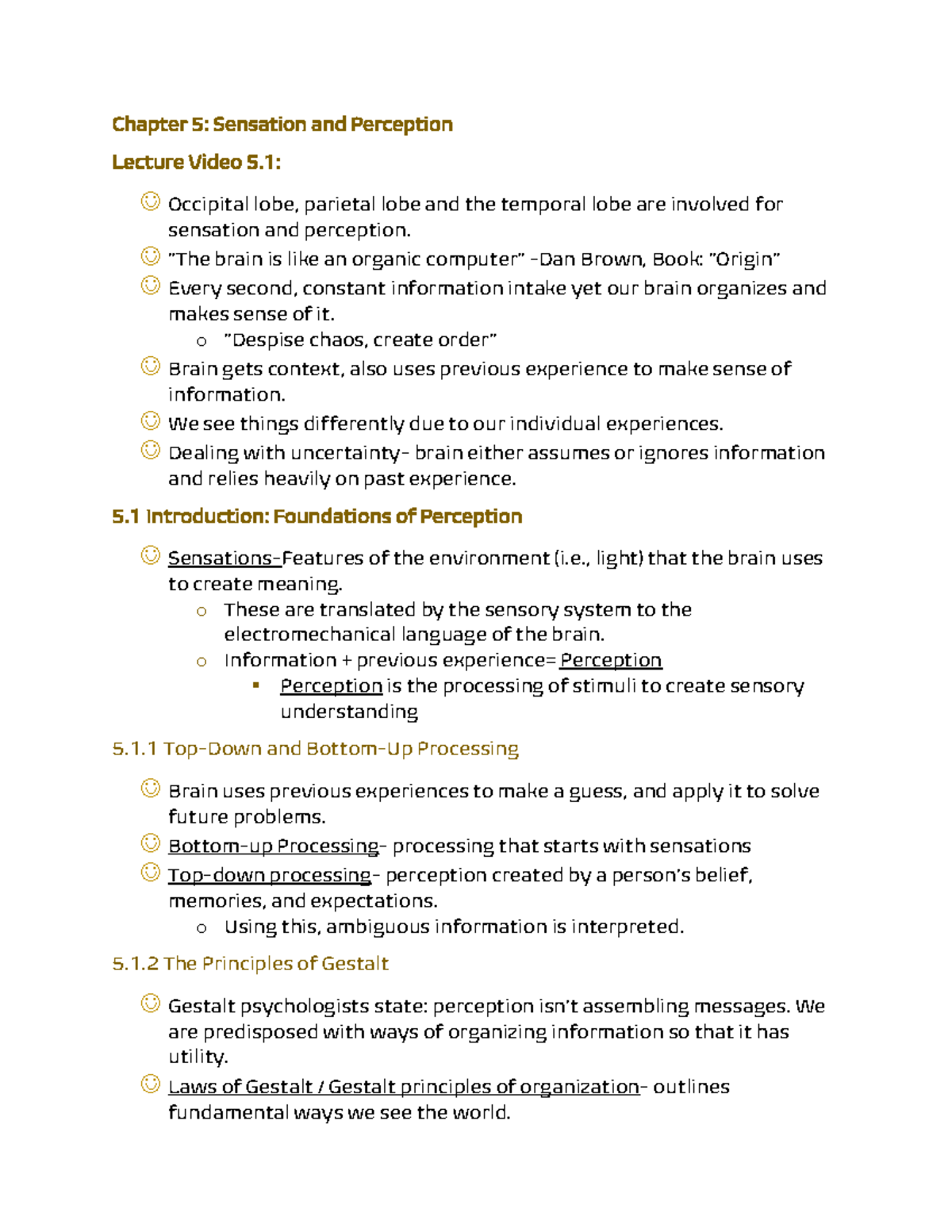 Chapter 5 Notes - Chapter 5: Sensation and Perception Lecture Video 5 ...